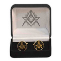 Round Black & Gold Masonic Compass & Square Cuff Links